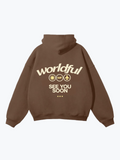 Worldful See You Soon oversized graphic hoodie in Brown