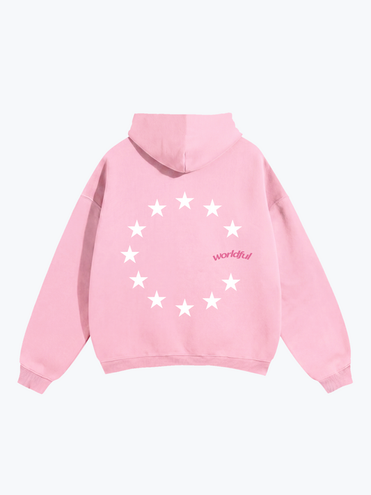 Worldful Star Ring oversized graphic hoodie in Pink