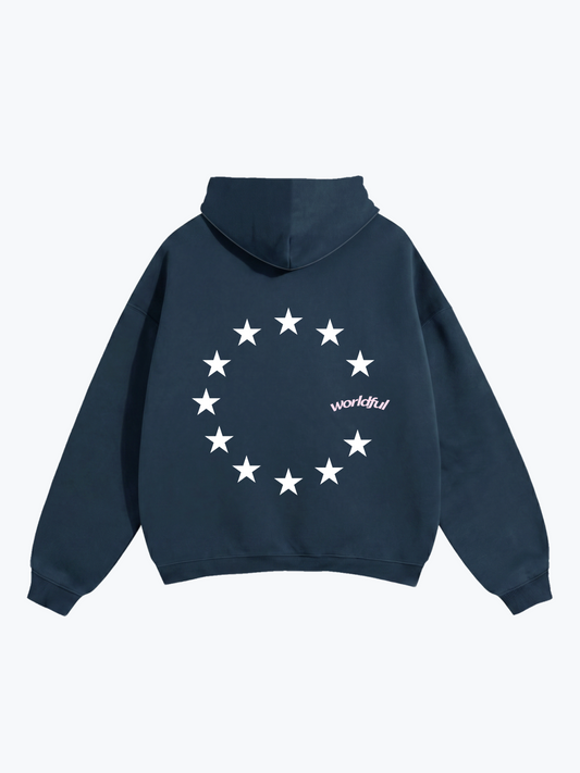 Worldful Star Ring oversized graphic hoodie in Navy