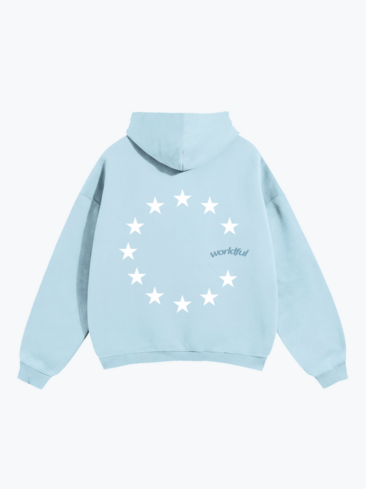 Worldful Star Ring oversized graphic hoodie in Blue