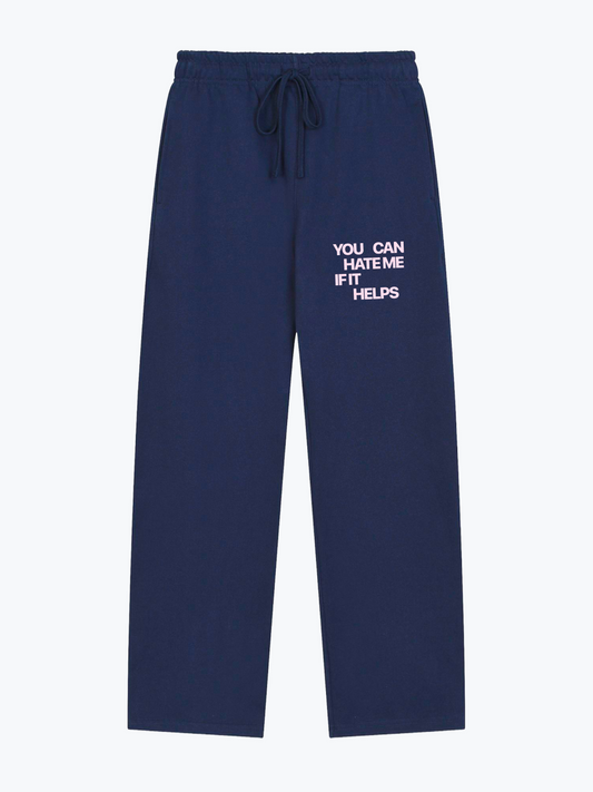 Worldful Hate Me heavyweight sweatpants in Navy, 430 GSM fleece